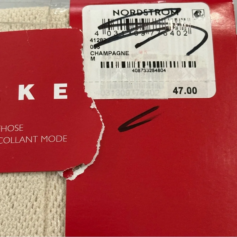 FALKE Nordstrom Champagne cream Patterned Fishnet Tights Net Pantyhose II‎ M NEW